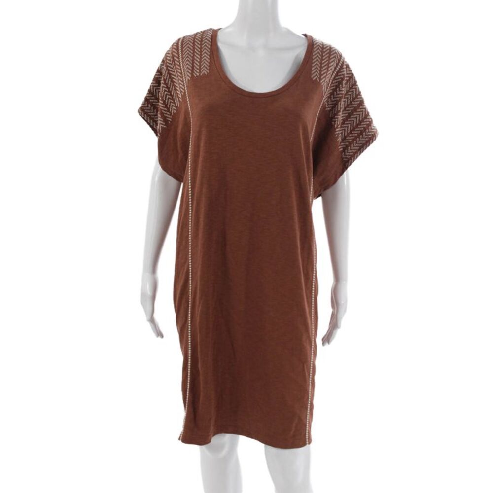Wrap Women T-Shirt Dress Brown Scoop Neck Short Sleeve Cotton Size 8